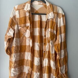 Maurices Mustard and White Plaid Shirt